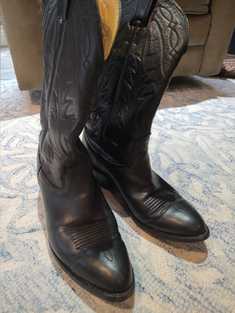 Nocana Classic Black Western Cowboy Boots Men 7.5D Leather